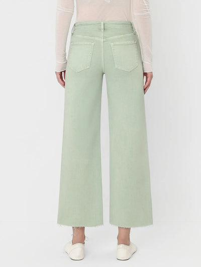 High Rise Mint Color Crop Wide Leg Jeans