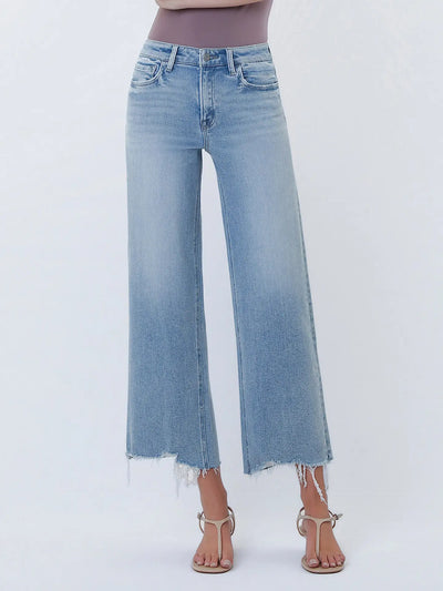 Vervet High Rise Distressed Hem Crop Wide Leg Jeans