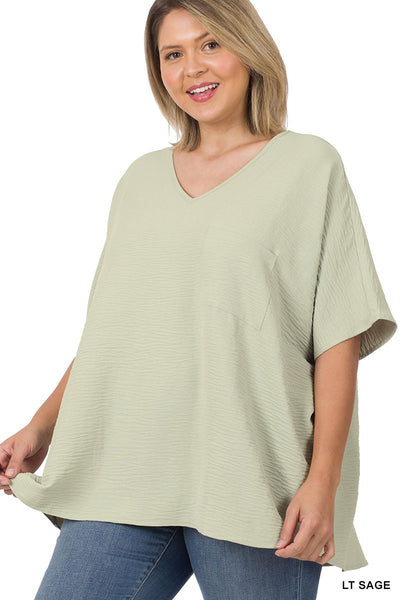 WOVEN V-NECK DOLMAN SHORT SLEEVE TOP