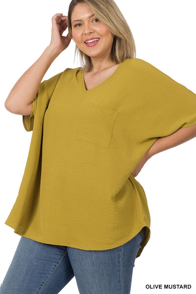 WOVEN V-NECK DOLMAN SHORT SLEEVE TOP