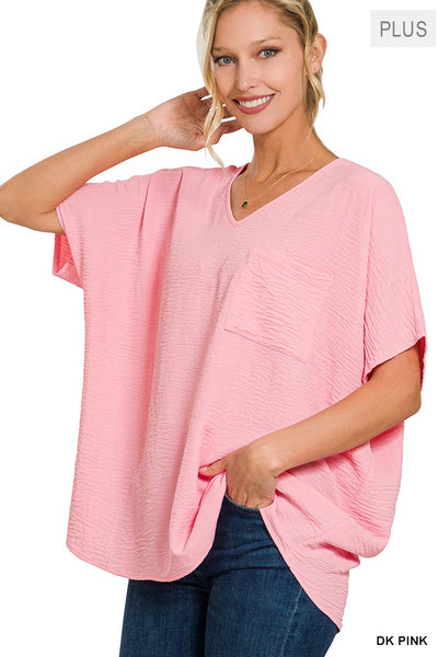 WOVEN V-NECK DOLMAN SHORT SLEEVE TOP