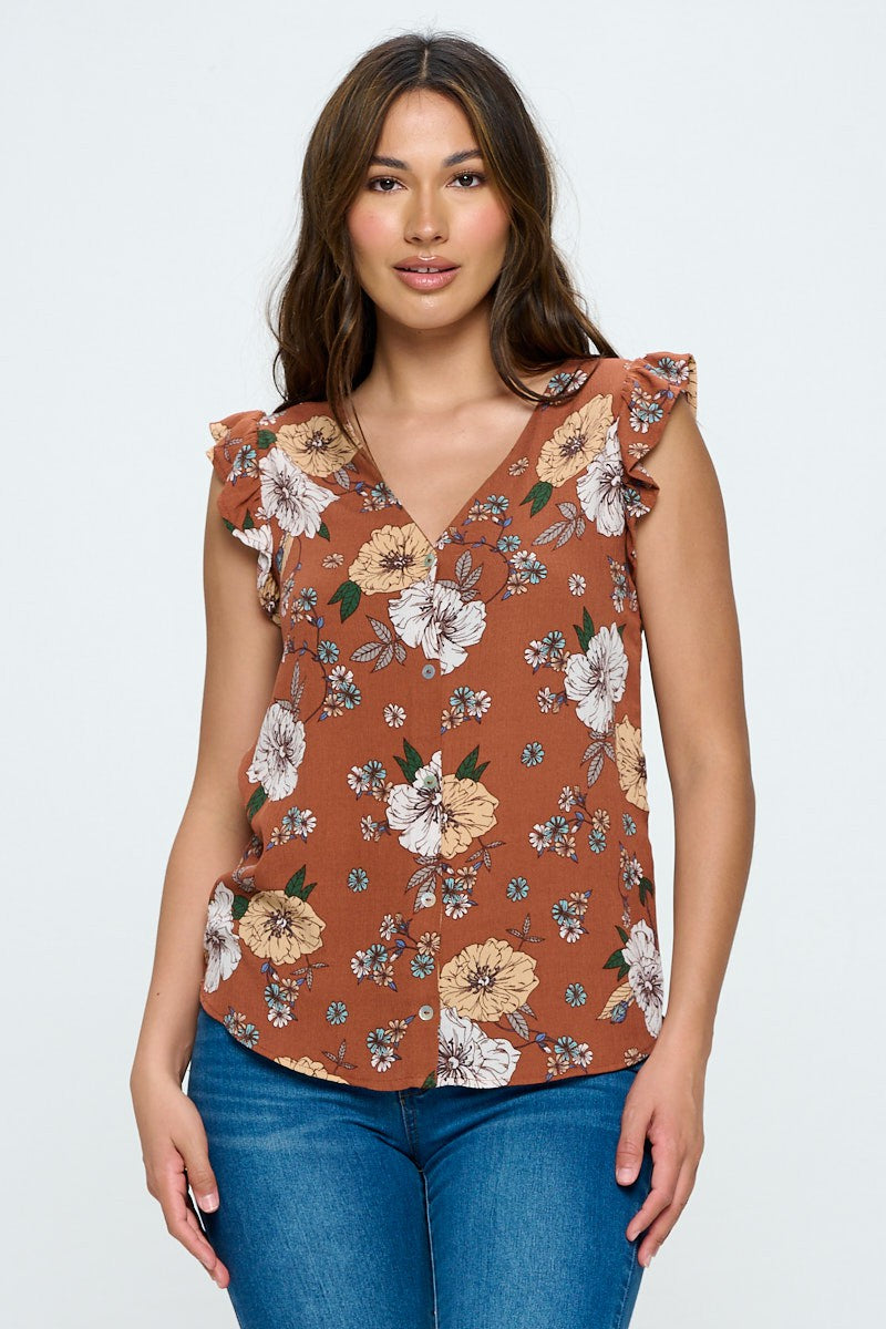 Button Down Floral Print To