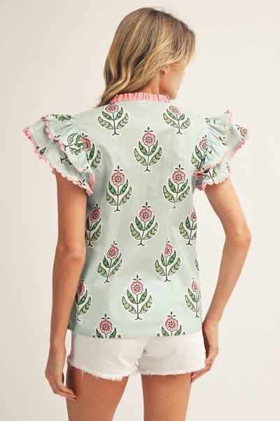 Pink & Seafoam Boho Top