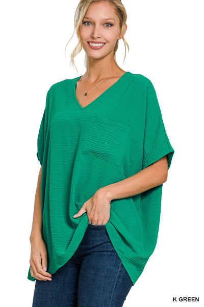 WOVEN V-NECK DOLMAN SHORT SLEEVE TOP