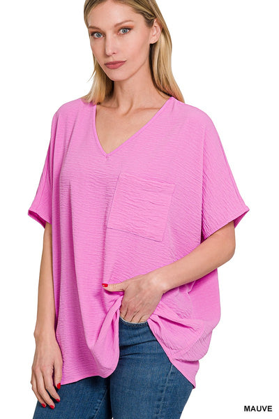 WOVEN V-NECK DOLMAN SHORT SLEEVE TOP