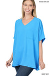 WOVEN V-NECK DOLMAN SHORT SLEEVE TOP