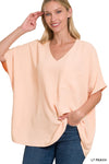 WOVEN V-NECK DOLMAN SHORT SLEEVE TOP