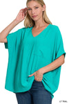 WOVEN V-NECK DOLMAN SHORT SLEEVE TOP