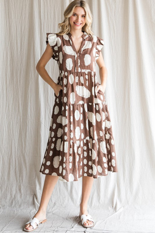 Cow Print Tiered Midi Dress