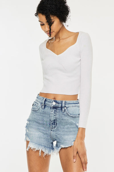 Kan Can High Rise Fray Hem Shorts
