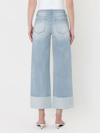 Vervet by Flying Monkey High Rise Cuffed Striped Crop Wide Jeans