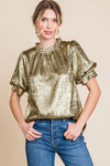 Metallic Short Bubble Sleeves Top