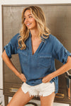 Denim Double Pocket Collared Top