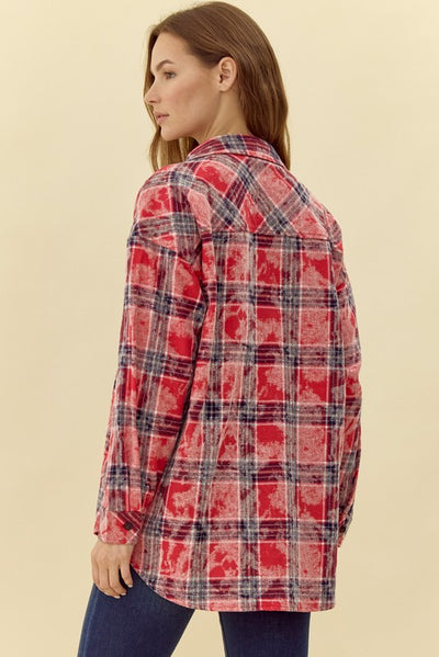 Tie-Dye Check Print Button-up Top