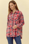 Tie-Dye Check Print Button-up Top