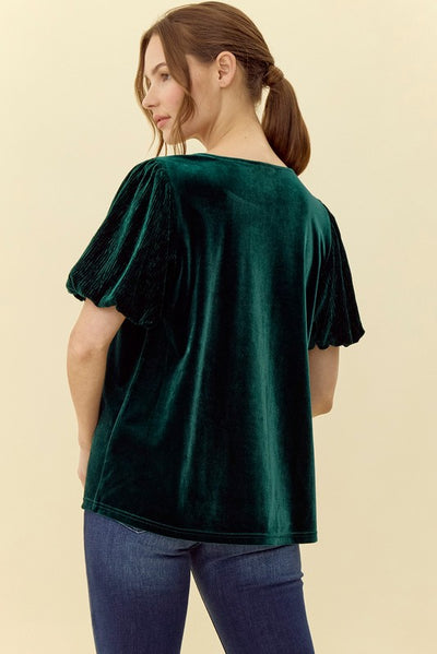 Velvet Wrinkle Short Puffed Sleeves Top