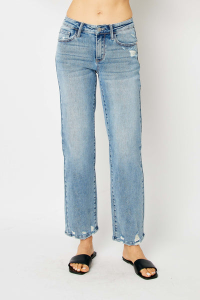 Judy Blue Mid Rise Medium Wash Destroy Straight