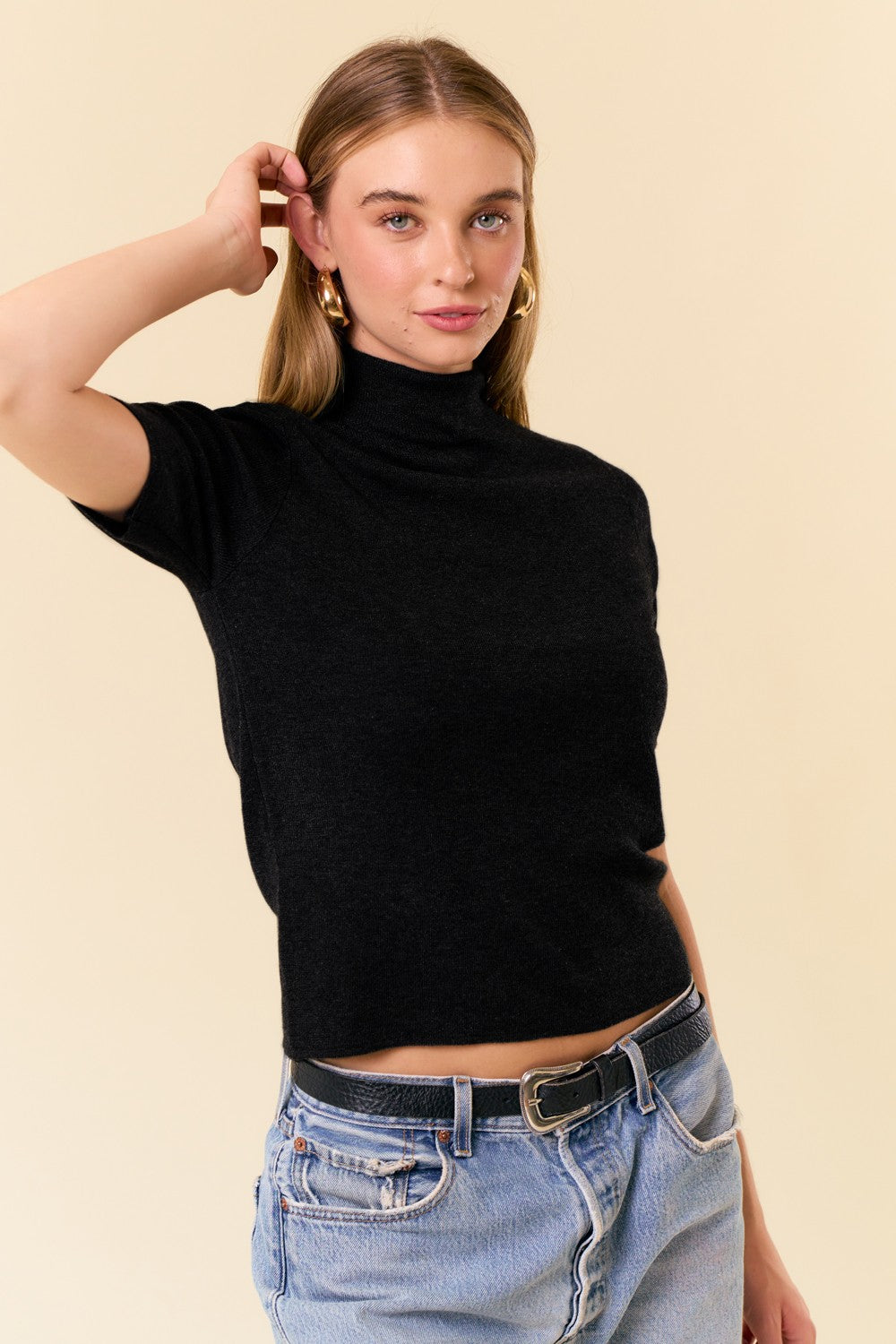 Mock Neck Half Sleeve Sweater