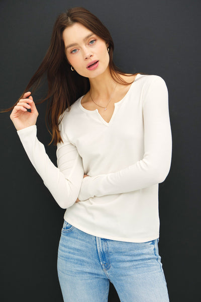 Split Neck Knit Tee