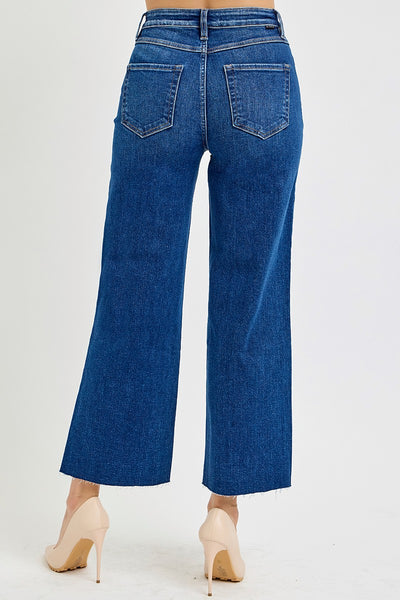 Risen Tummy Control High Rise Wide Crop Jeans