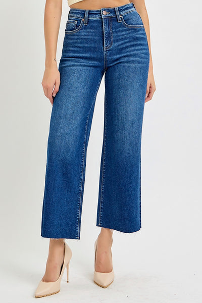 Risen Tummy Control High Rise Wide Crop Jeans