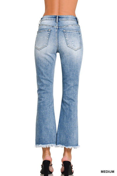 Zenana High Rise Straight Raw Hem Cropped Denim Pants