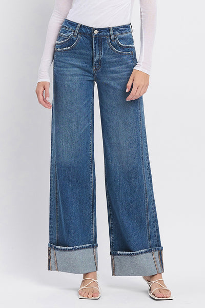 Vervet Kris High Rise Cuffed Baggy Wide Jeans