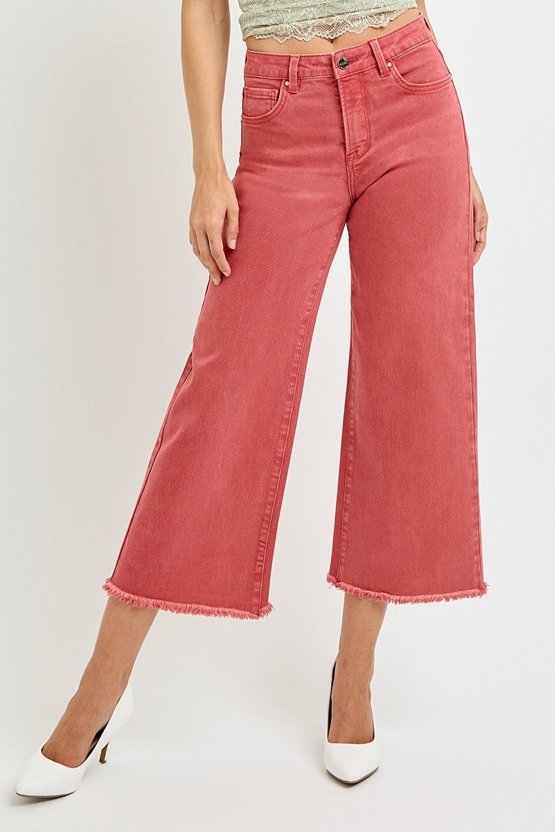 Risen Tummy Control High Rise Crop Wide Pants in Brick