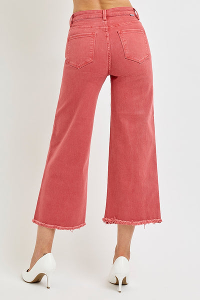 Risen Tummy Control High Rise Crop Wide Pants in Brick