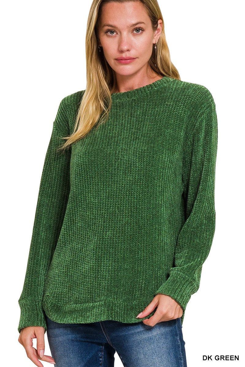 Chenille Waffle Round Neck Sweater