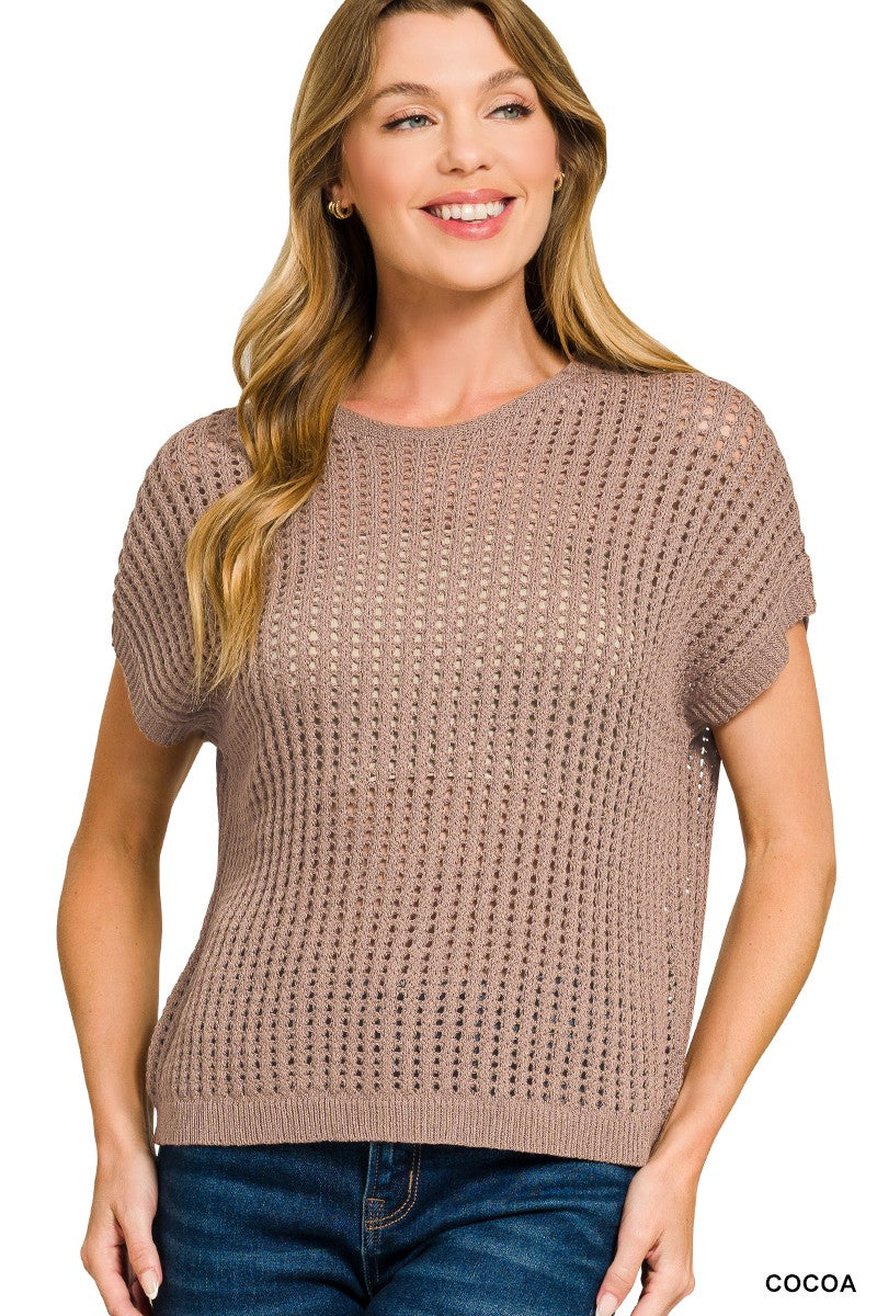 Cap Sleeve Hollow Sweater