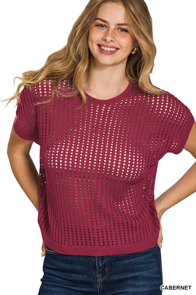 Cap Sleeve Hollow Sweater