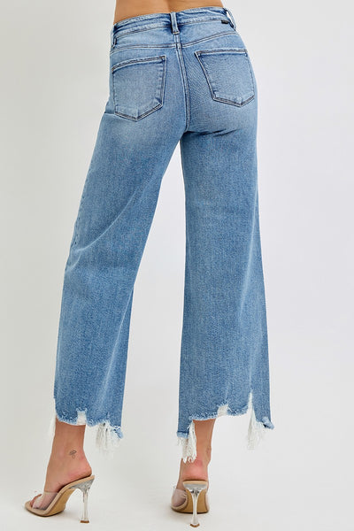 High Rise Crop Wide Step Hem Jeans
