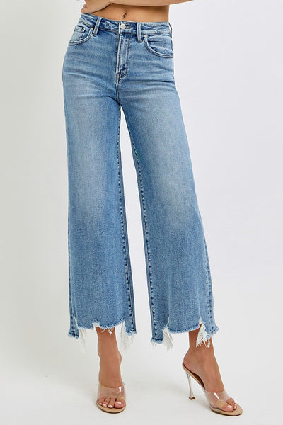 High Rise Crop Wide Step Hem Jeans