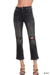 Zenana Distressed Cropped 5 Pocket Denim in  Black