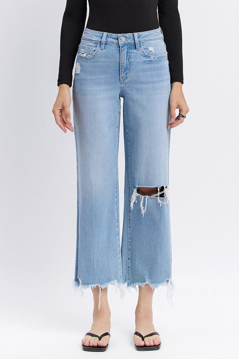 Vervet Olivia High Rise Distressed Crop Wide Jeans