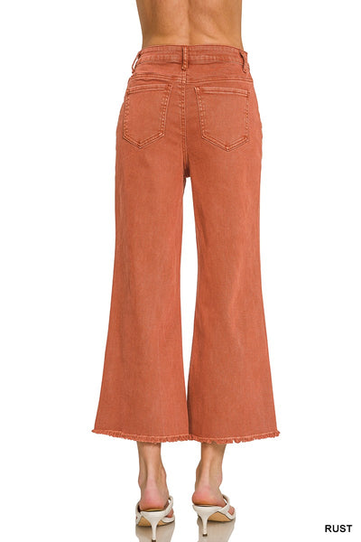 Zenana Frayed Hem Pants in Rust
