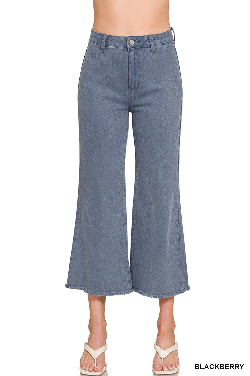 Zenana Frayed Hem Pants in Blackberry