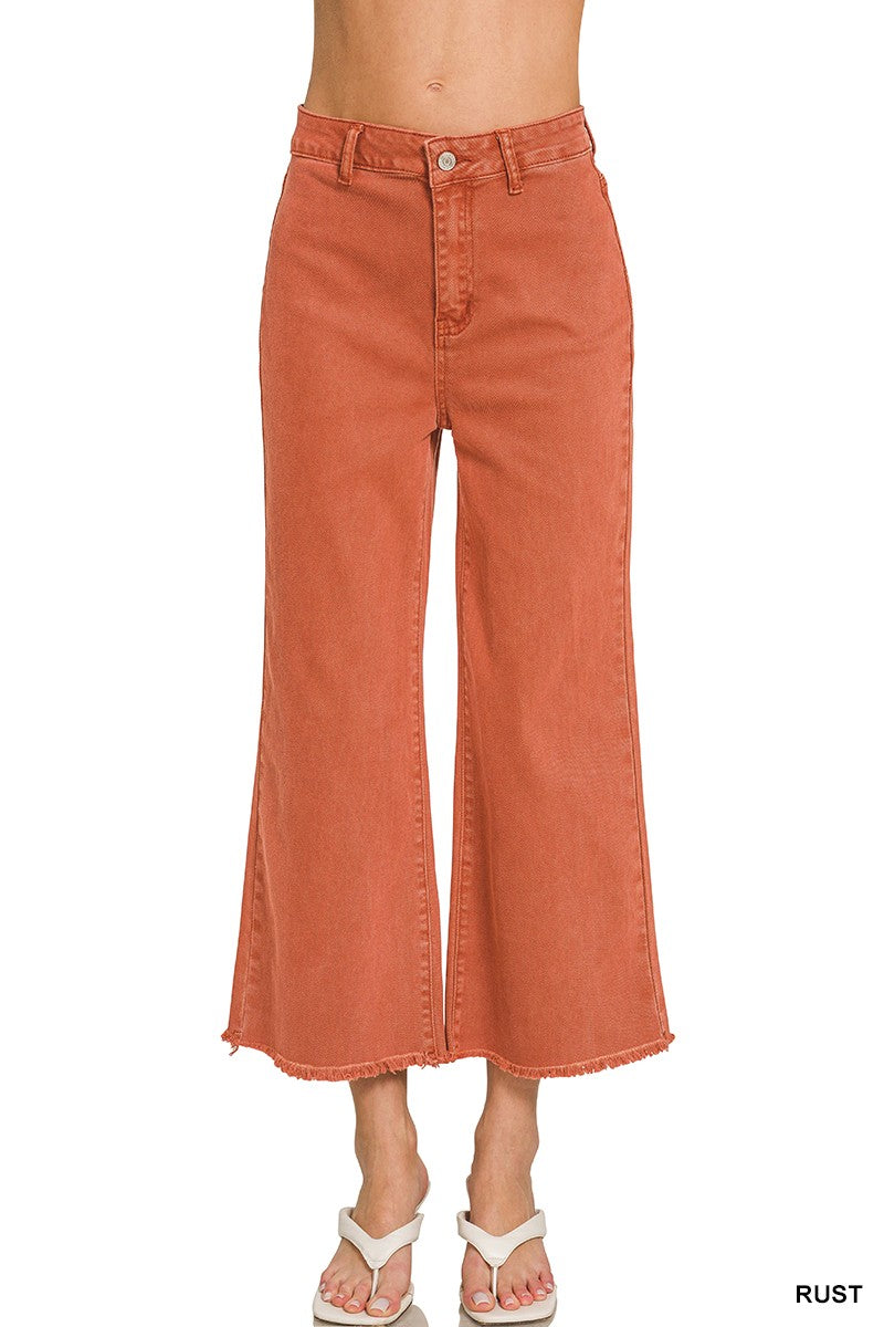 Zenana Frayed Hem Pants in Rust