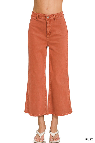 Zenana Frayed Hem Pants in Rust