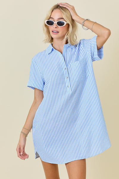 Striped Seersucker Easy Shirt Dress