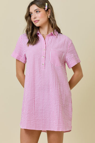 Striped Seersucker Easy Shirt Dress