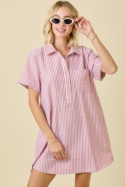 Striped Seersucker Easy Shirt Dress