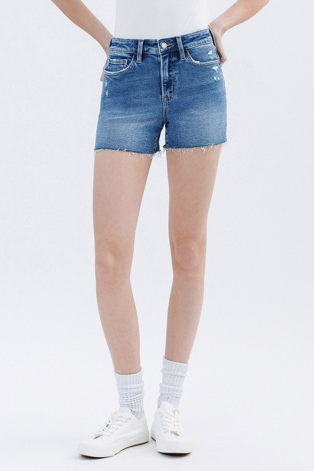 Rebecca High Rise Raw Hem Denim Shorts