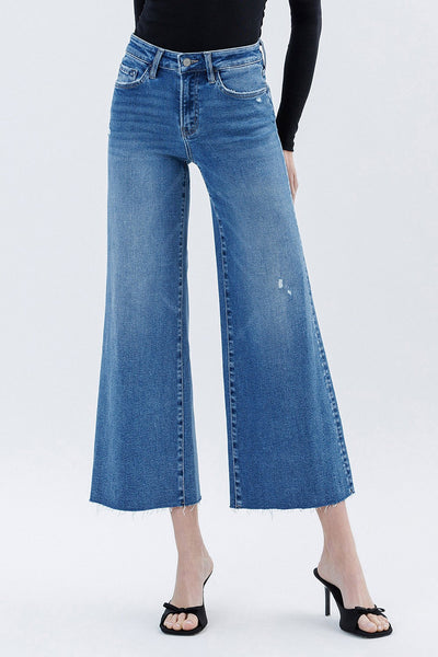 Vervet Olivia High Rise Raw Hem AnkleWide Leg Jeans