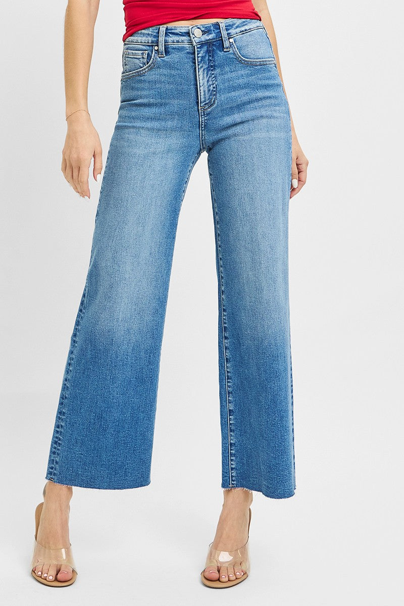 Risen Tummy Control High Rise Crop Wide Leg Jeans