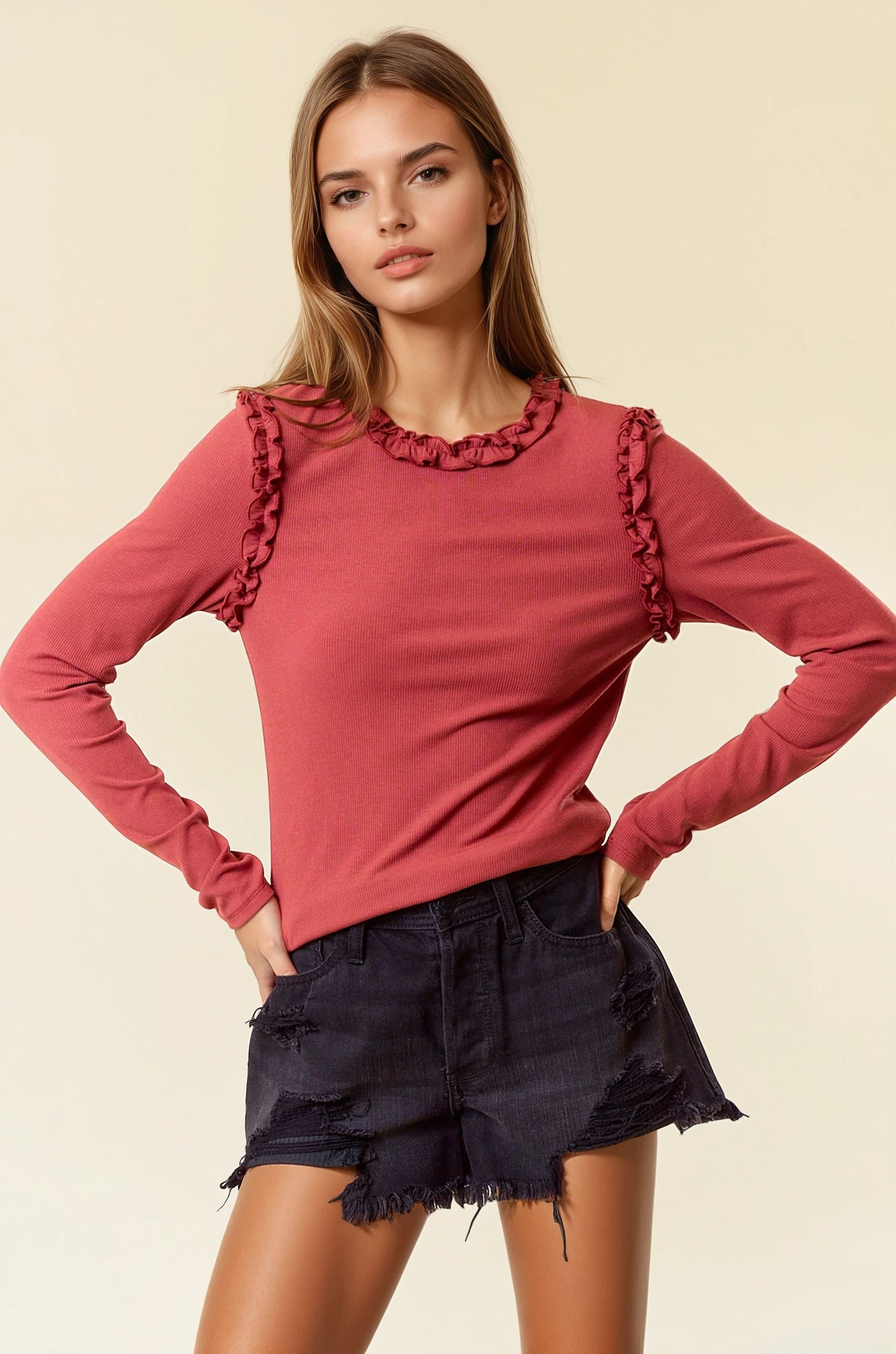 Raspberry Ruffle Top