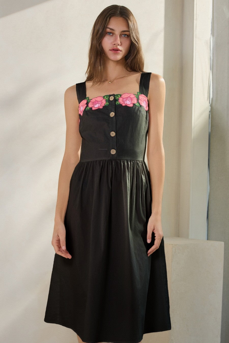 Pink Rose Poplin Dress