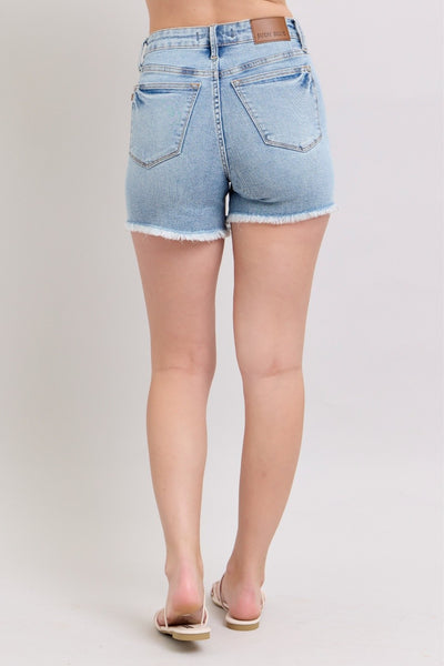 High Waist Tummy Control Fray Hem Shorts