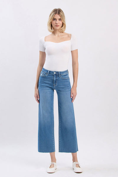 Vervet by Flying Monkey High Rise Clean Cut Raw Hem Crop Slim Wide Jeans